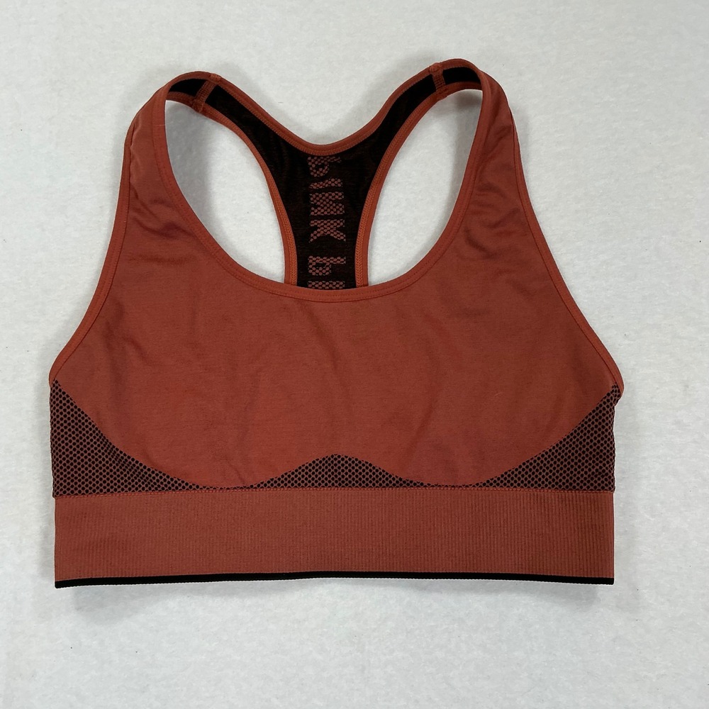 Pink Victorias Secret Sport Bra Rust Orange Seamless Racerback Mesh Logo Small